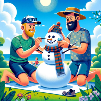 Im Sommer einen Schneemann bauen